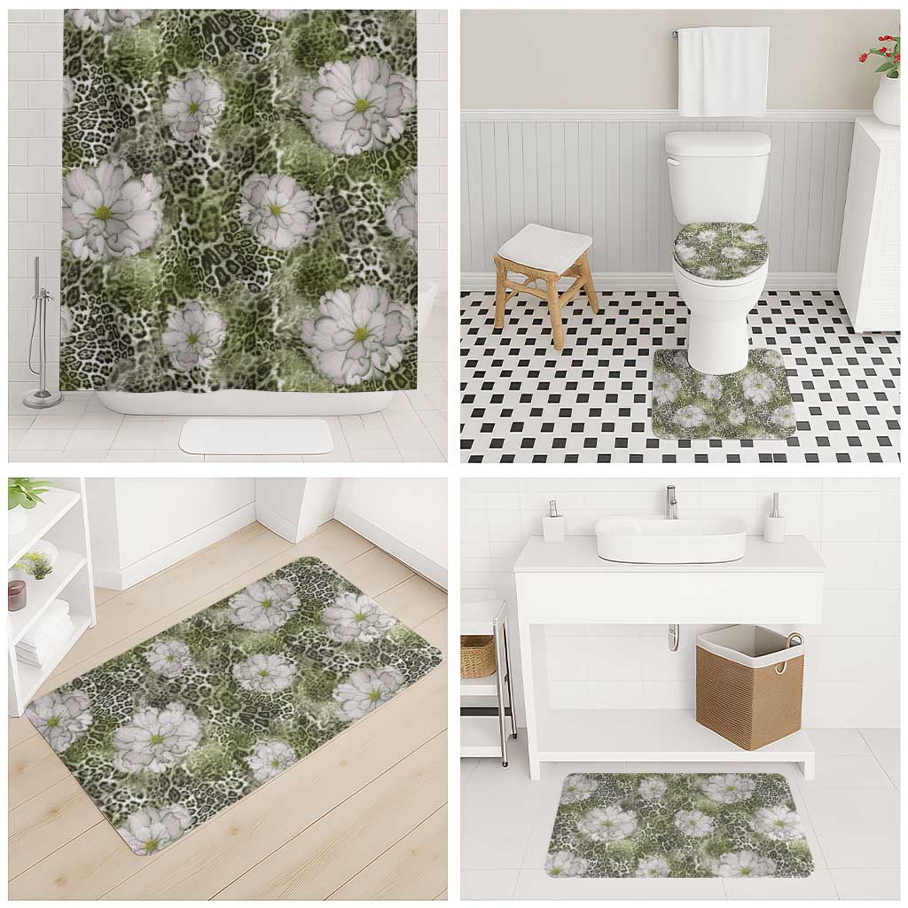 African Leopard Floral Pattern Bathroom Set Safari Moss