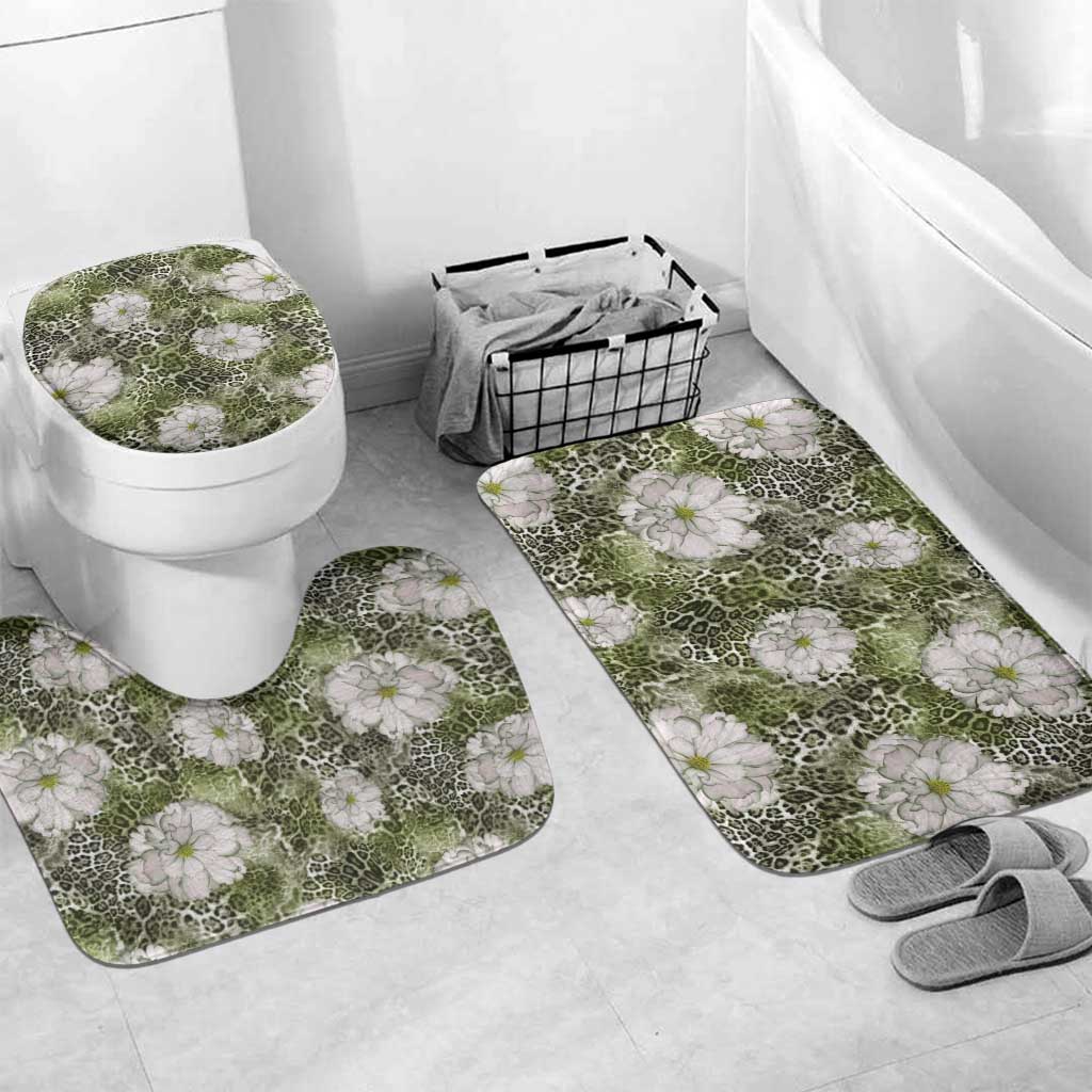 African Leopard Floral Pattern Bathroom Set Safari Moss