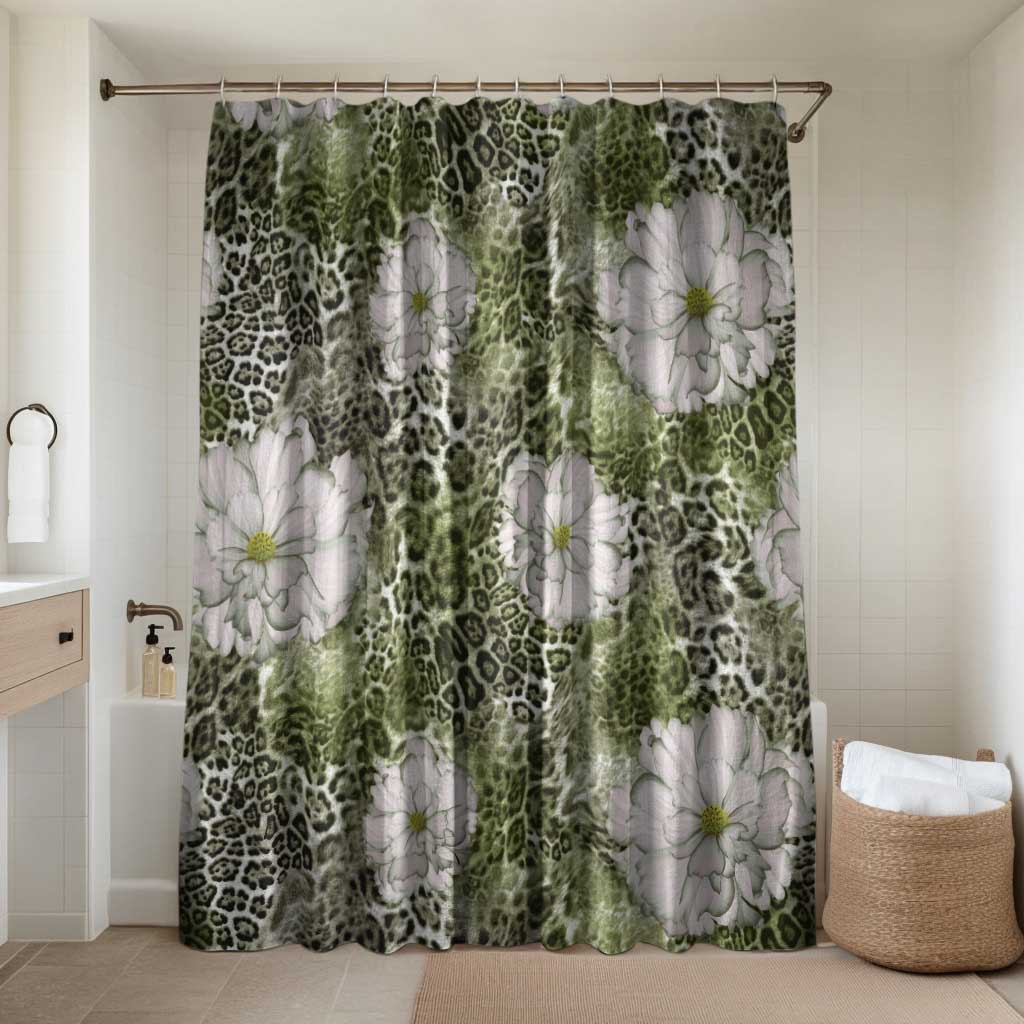 African Leopard Floral Pattern Bathroom Set Safari Moss