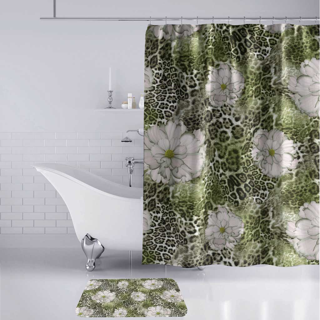 African Leopard Floral Pattern Bathroom Set Safari Moss
