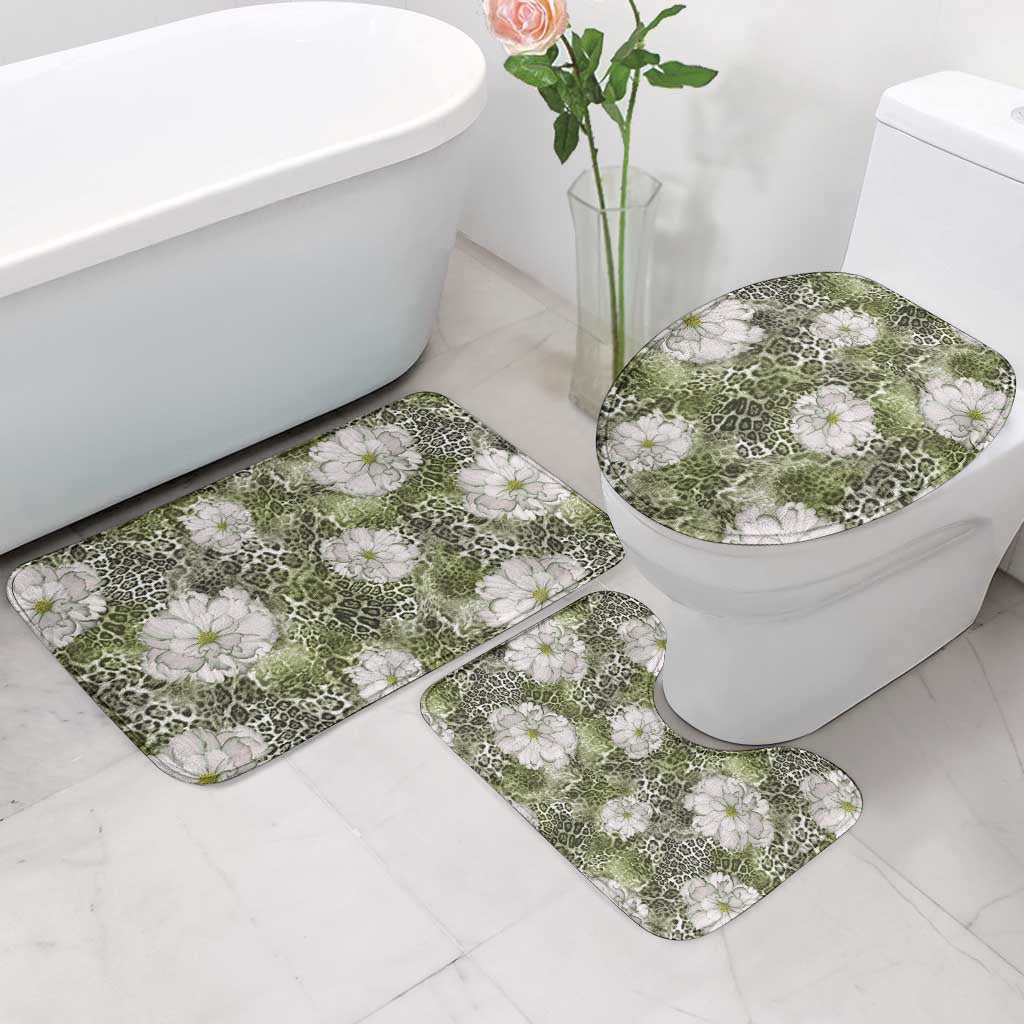 African Leopard Floral Pattern Bathroom Set Safari Moss