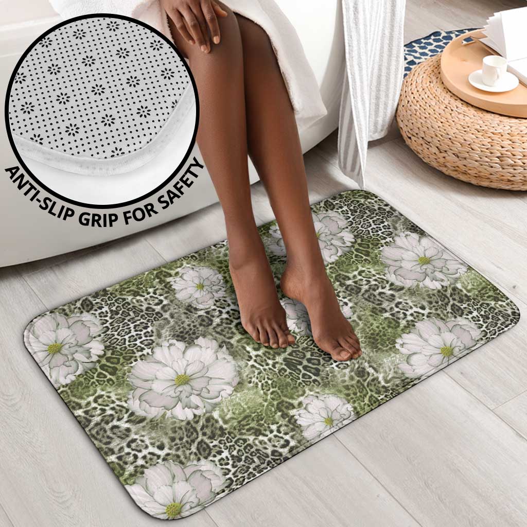 African Leopard Floral Pattern Bathroom Set Safari Moss