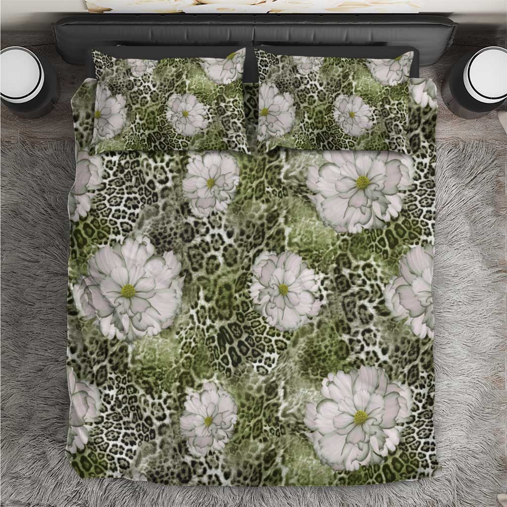African Leopard Floral Pattern Bedding Set Safari Moss