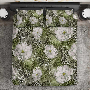 African Leopard Floral Pattern Bedding Set Safari Moss