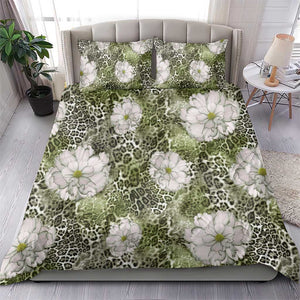 African Leopard Floral Pattern Bedding Set Safari Moss