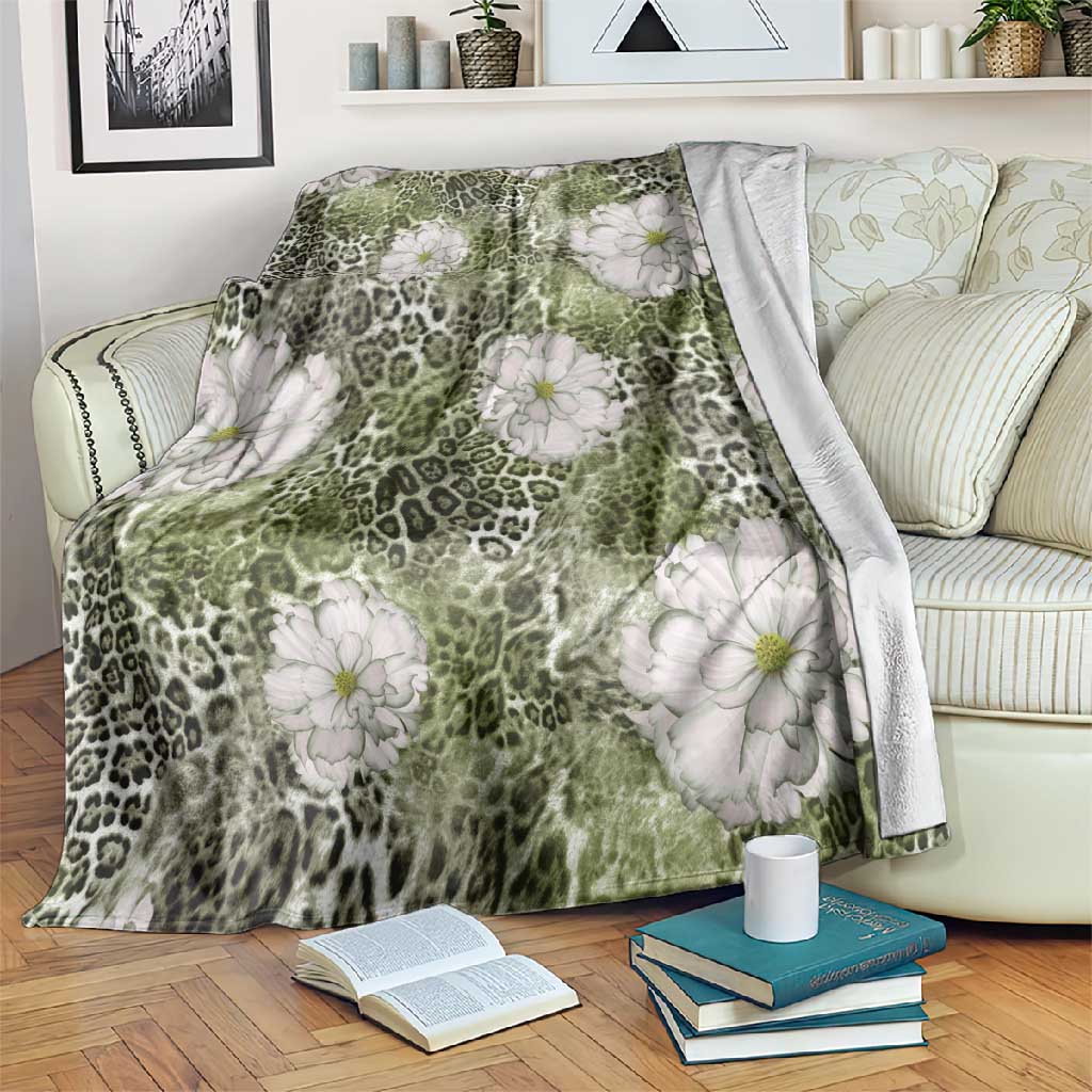 African Leopard Floral Pattern Blanket Safari Moss