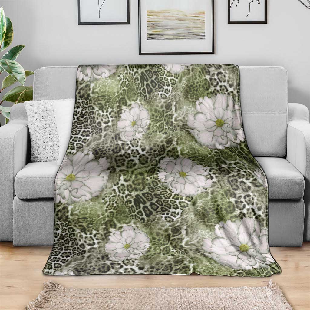 African Leopard Floral Pattern Blanket Safari Moss