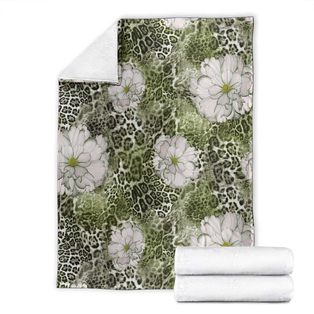 African Leopard Floral Pattern Blanket Safari Moss