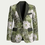 African Leopard Floral Pattern Blazer Safari Moss