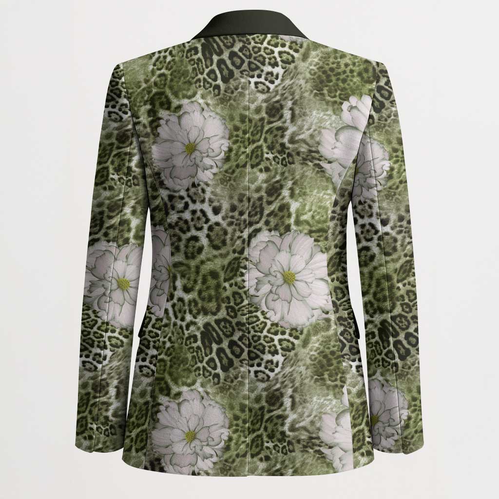 African Leopard Floral Pattern Blazer Safari Moss