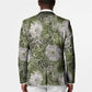 African Leopard Floral Pattern Blazer Safari Moss