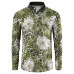 African Leopard Floral Pattern Button Sweatshirt Safari Moss