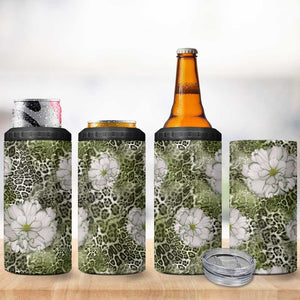 African Leopard Floral Pattern 4 in 1 Can Cooler Tumbler Safari Moss
