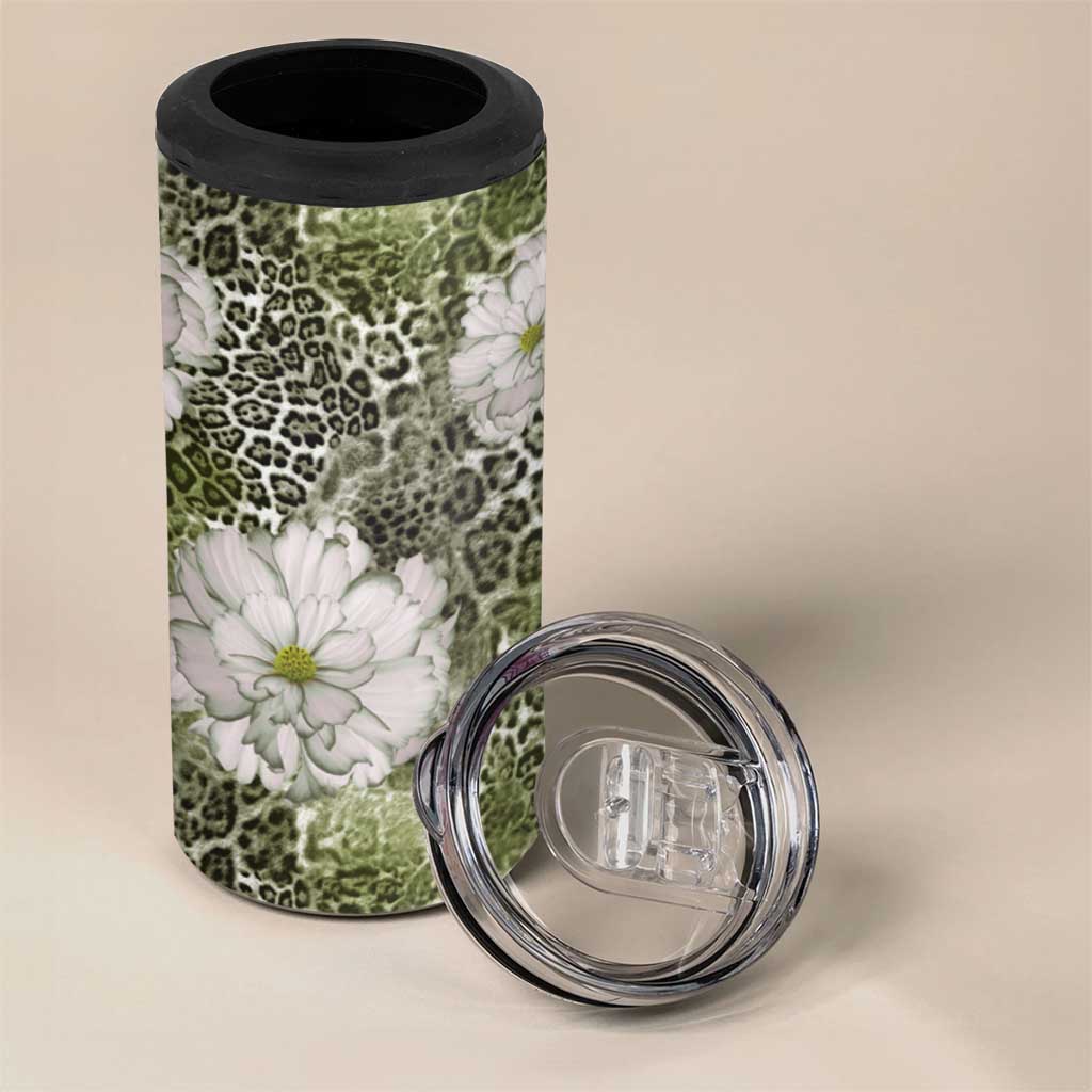 African Leopard Floral Pattern 4 in 1 Can Cooler Tumbler Safari Moss