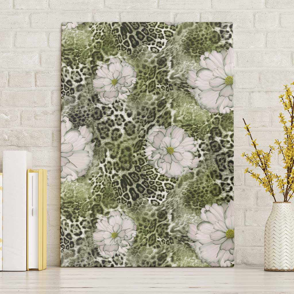 African Leopard Floral Pattern Canvas Wall Art Safari Moss