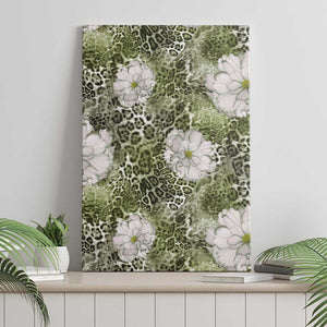 African Leopard Floral Pattern Canvas Wall Art Safari Moss