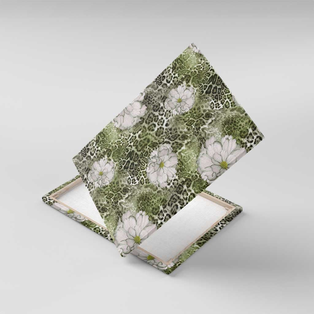 African Leopard Floral Pattern Canvas Wall Art Safari Moss