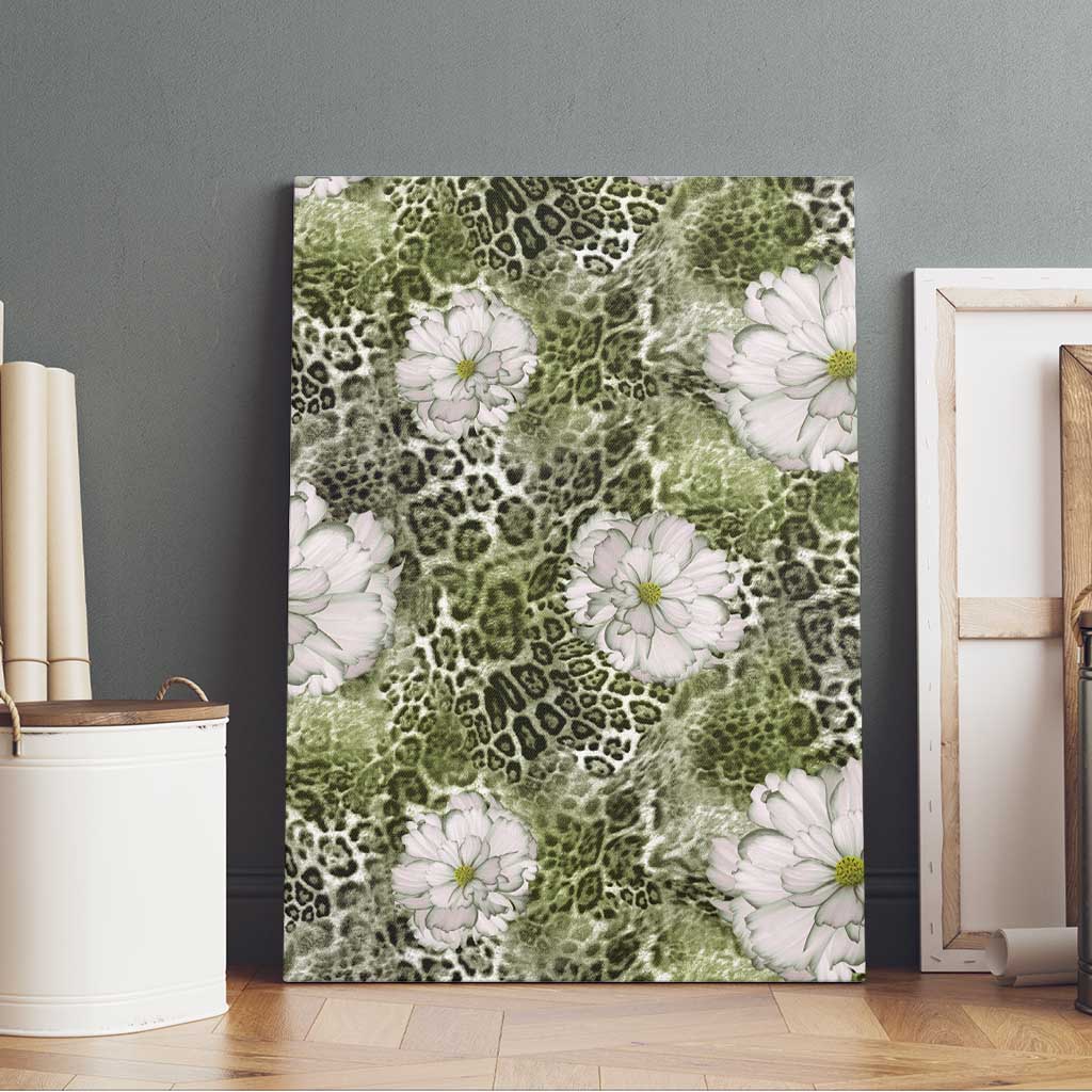 African Leopard Floral Pattern Canvas Wall Art Safari Moss