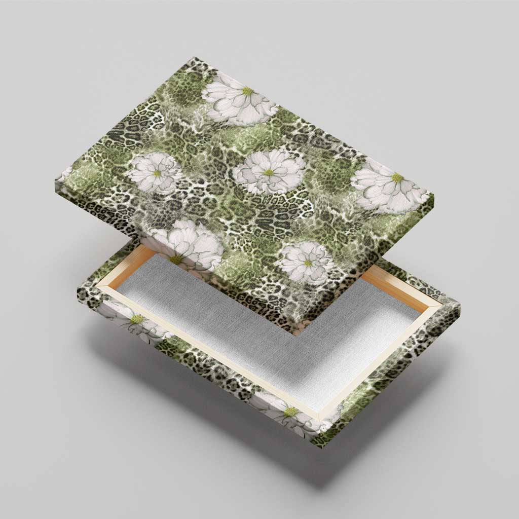African Leopard Floral Pattern Canvas Wall Art Safari Moss