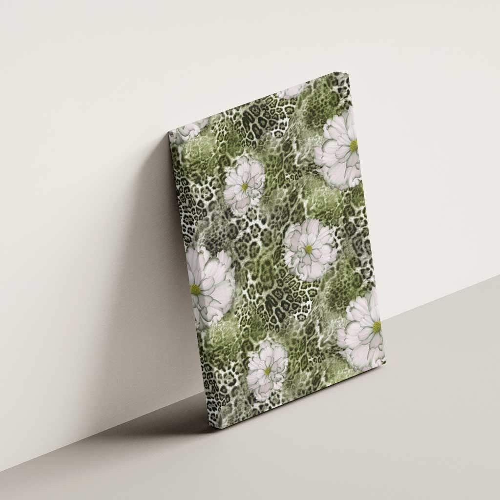 African Leopard Floral Pattern Canvas Wall Art Safari Moss