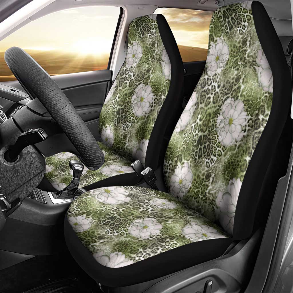 African Leopard Floral Pattern Car Seat Cover Safari Moss