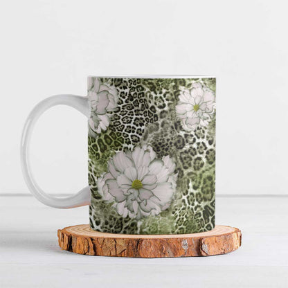 African Leopard Floral Pattern Ceramic Mug Safari Moss