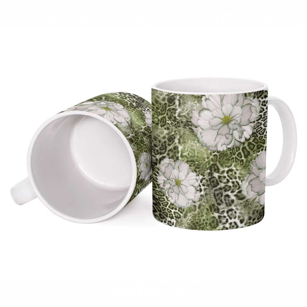 African Leopard Floral Pattern Ceramic Mug Safari Moss