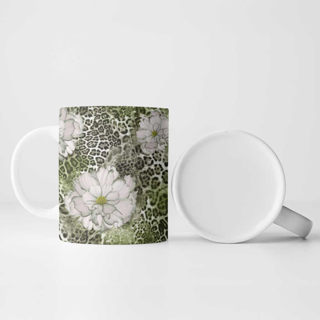 African Leopard Floral Pattern Ceramic Mug Safari Moss