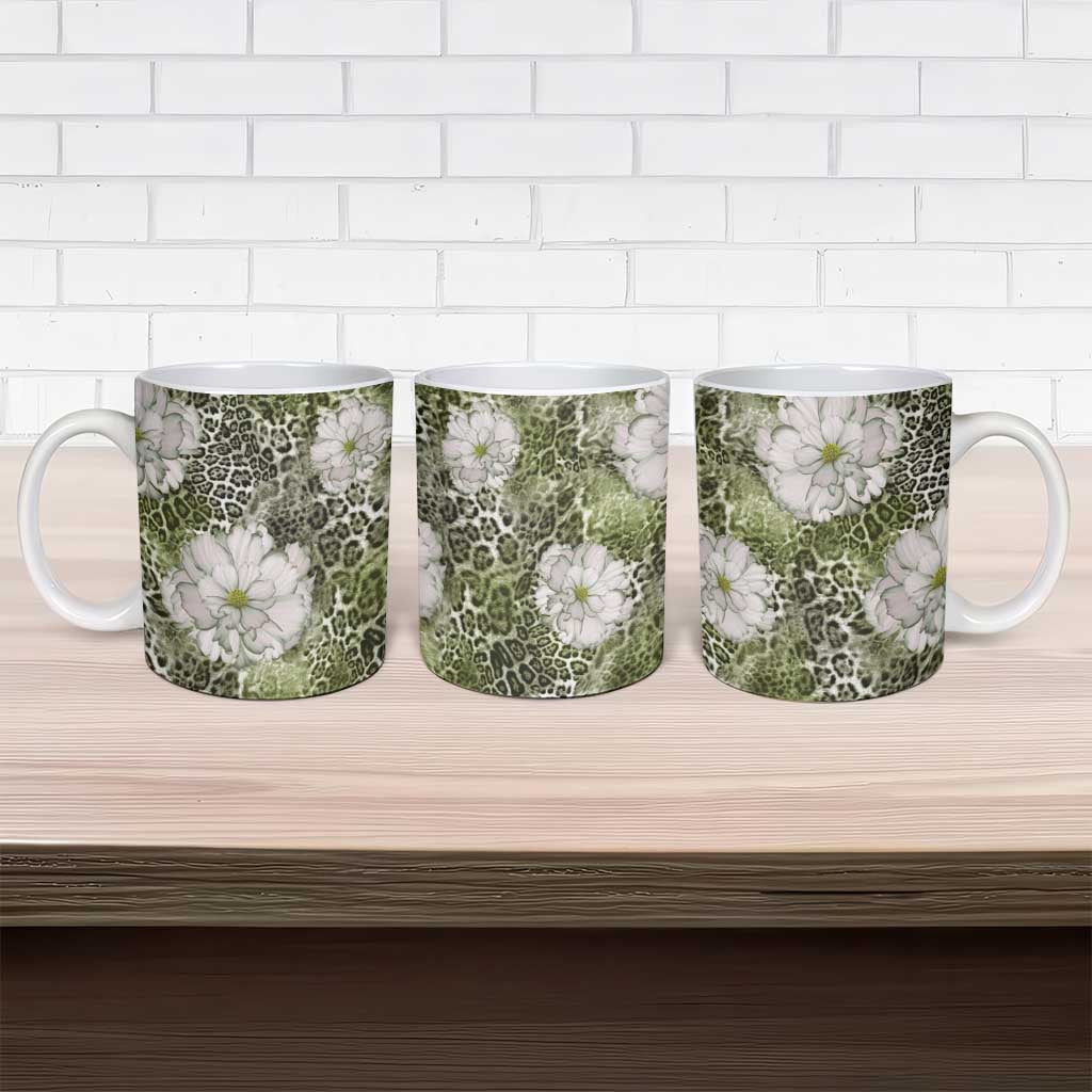 African Leopard Floral Pattern Ceramic Mug Safari Moss