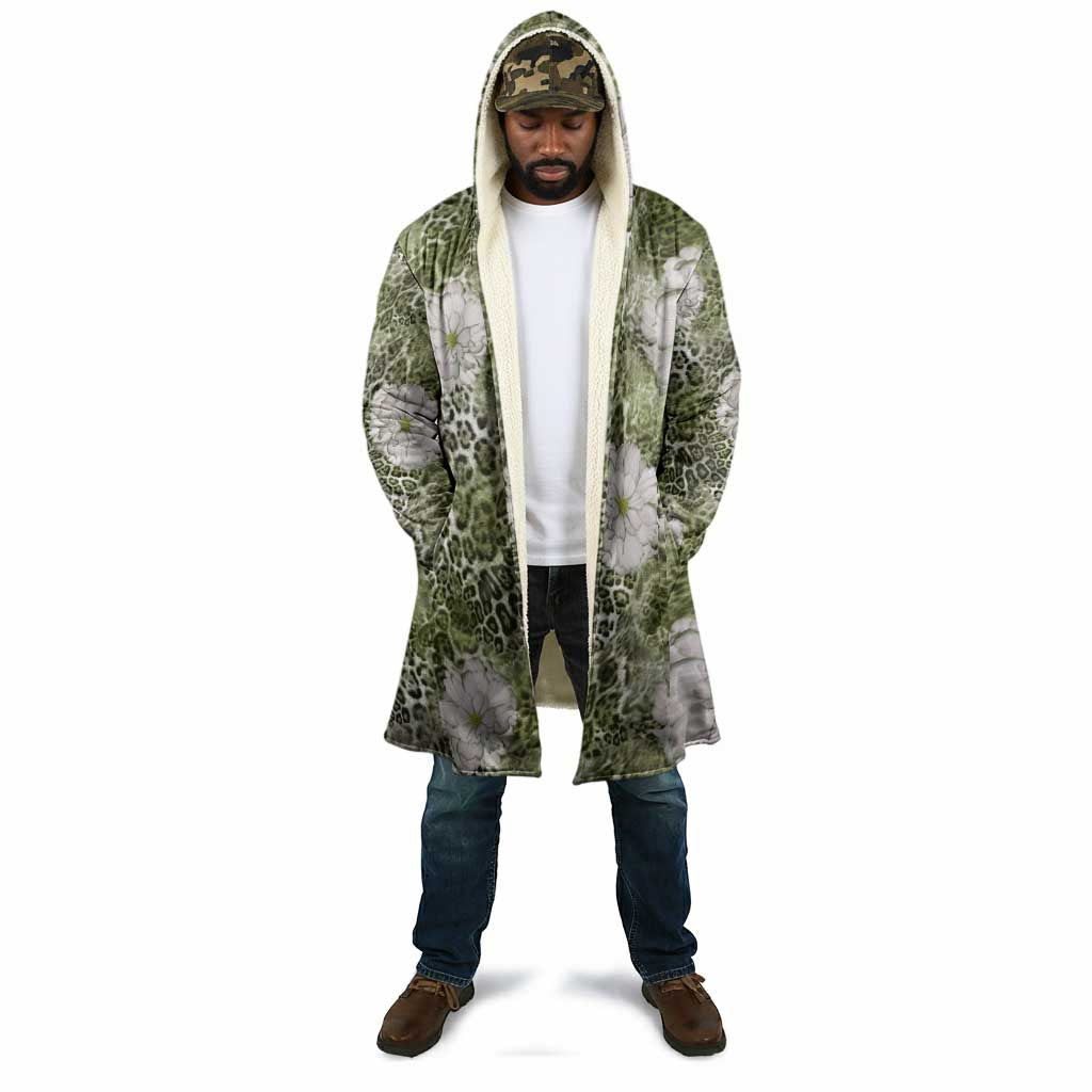 African Leopard Floral Pattern Cloak Safari Moss