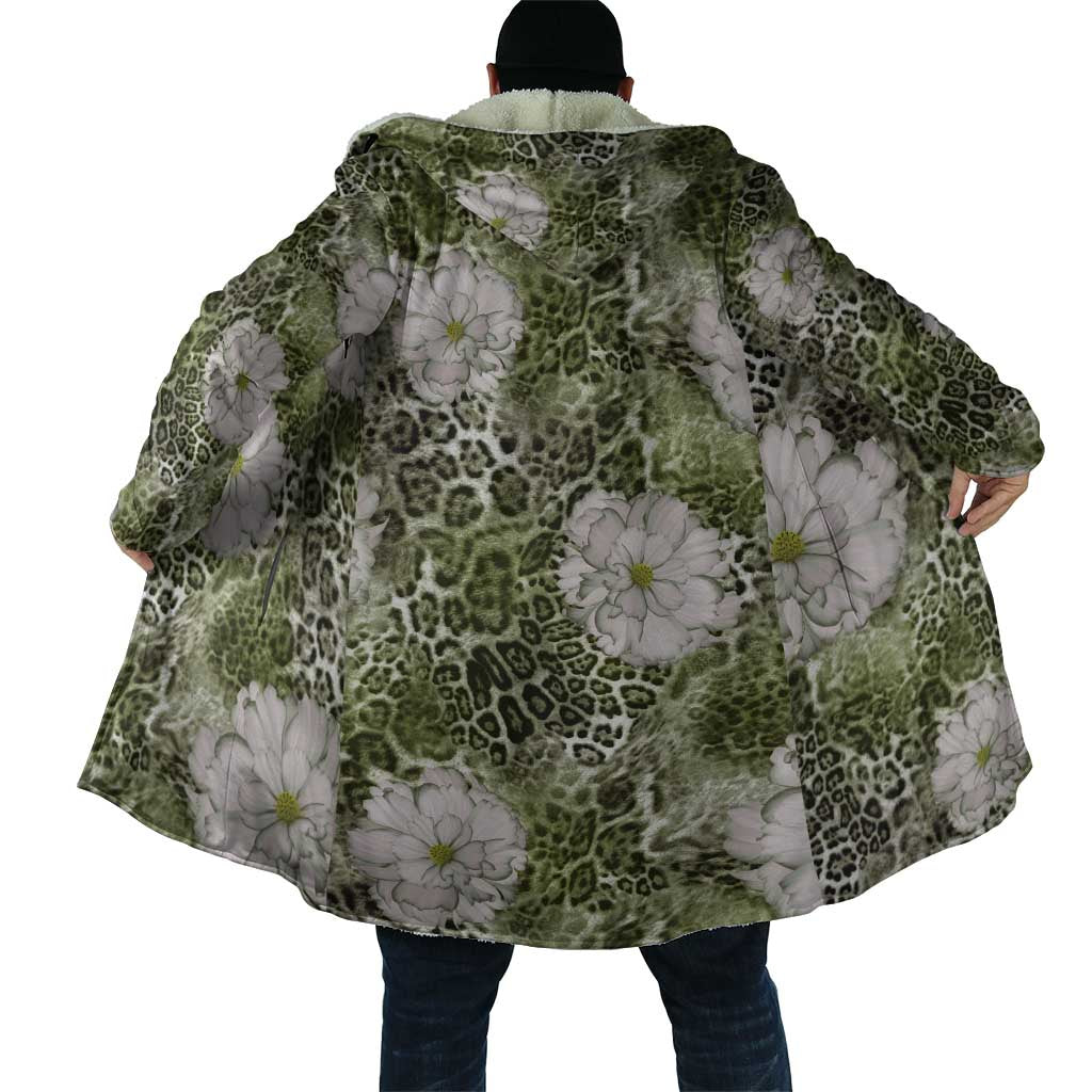 African Leopard Floral Pattern Cloak Safari Moss