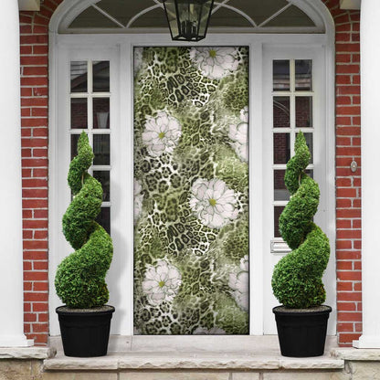 African Leopard Floral Pattern Door Cover Safari Moss