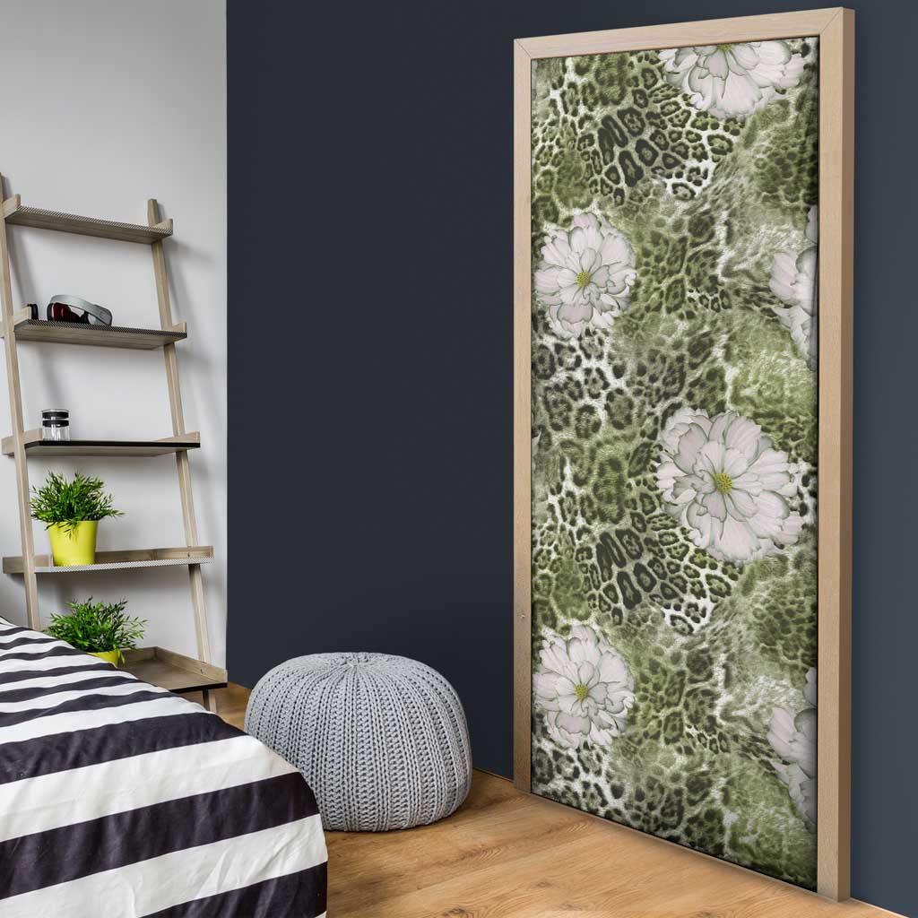 African Leopard Floral Pattern Door Cover Safari Moss