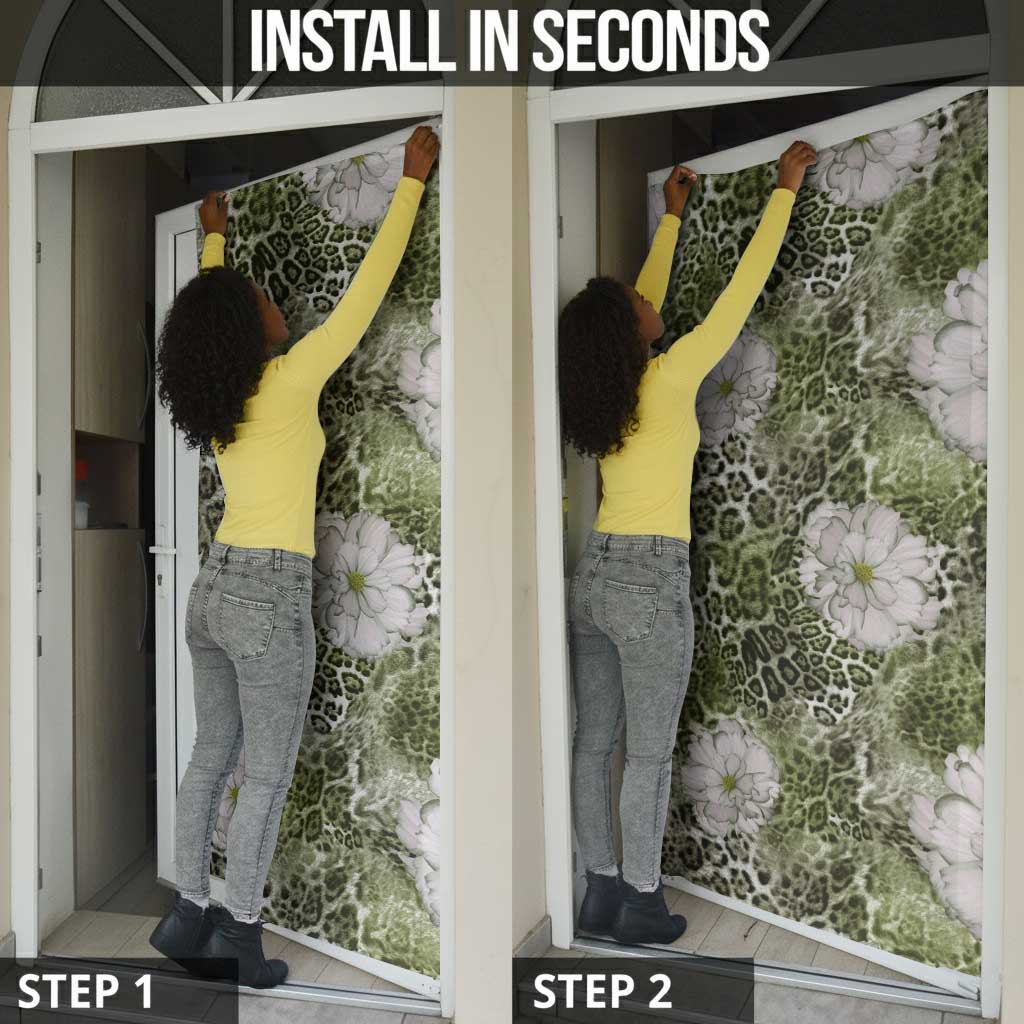 African Leopard Floral Pattern Door Cover Safari Moss