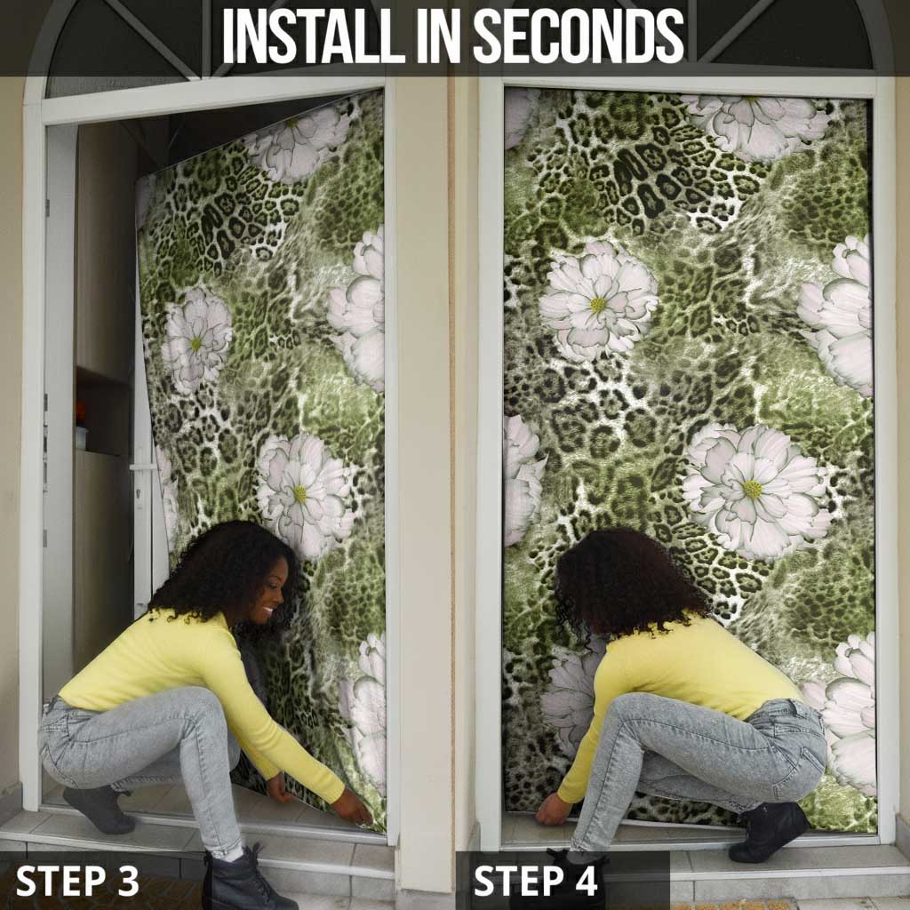 African Leopard Floral Pattern Door Cover Safari Moss