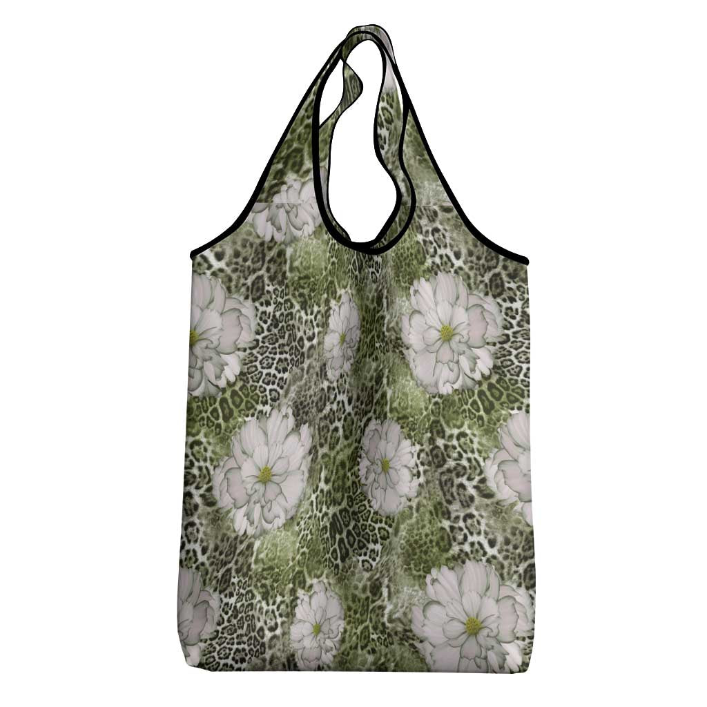 African Leopard Floral Pattern Grocery Bag Safari Moss