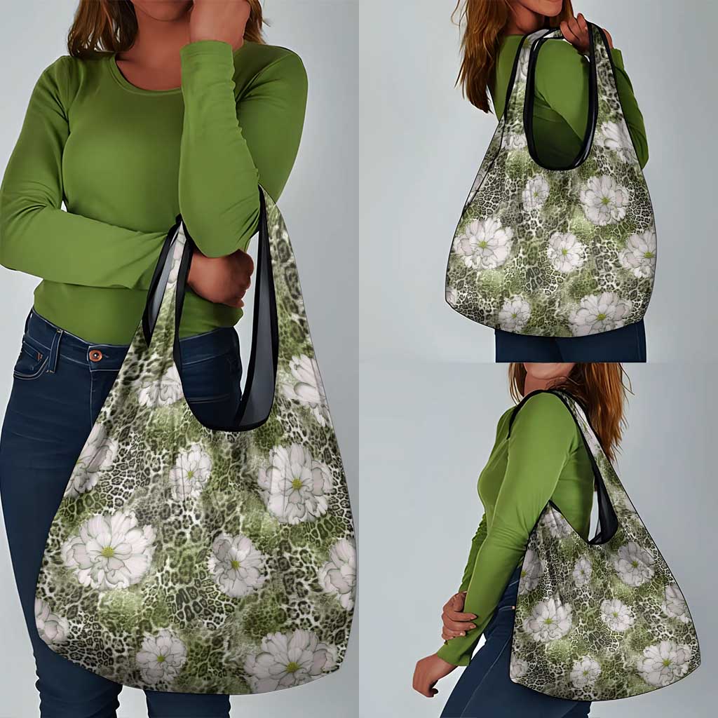 African Leopard Floral Pattern Grocery Bag Safari Moss