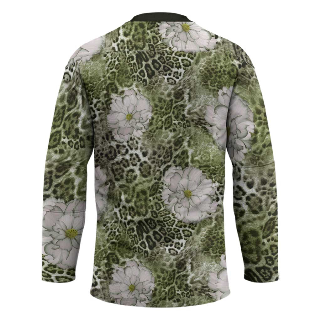 African Leopard Floral Pattern Hockey Jersey Safari Moss