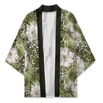 African Leopard Floral Pattern Kimono Safari Moss