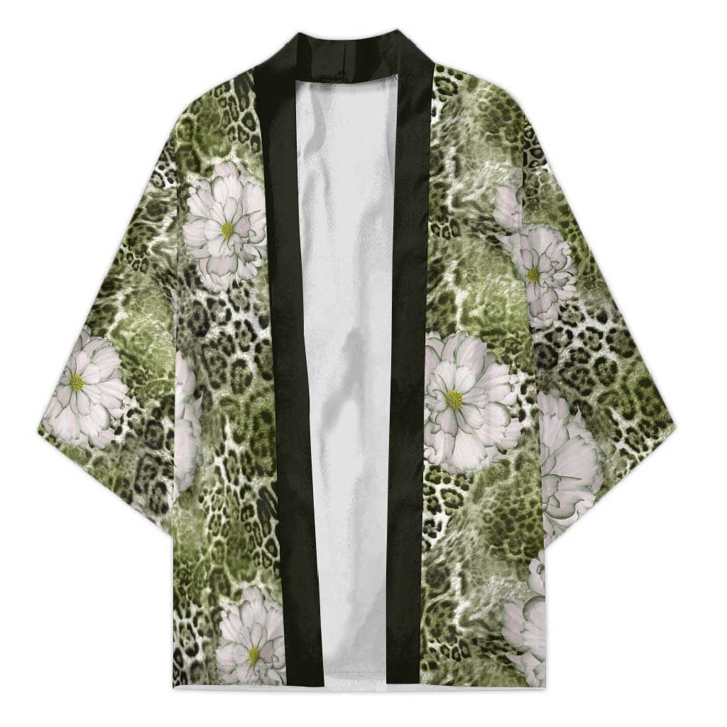 African Leopard Floral Pattern Kimono Safari Moss