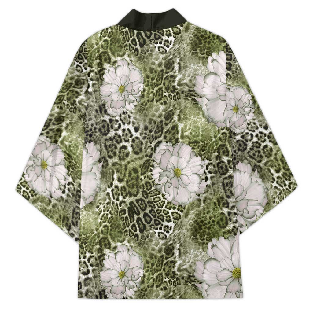 African Leopard Floral Pattern Kimono Safari Moss