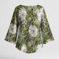 African Leopard Floral Pattern Kimono Sleeve Blouse Safari Moss