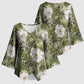 African Leopard Floral Pattern Kimono Sleeve Blouse Safari Moss