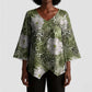 African Leopard Floral Pattern Kimono Sleeve Blouse Safari Moss