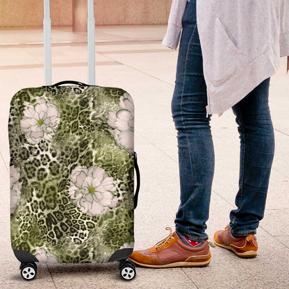 African Leopard Floral Pattern Luggage Cover Safari Moss