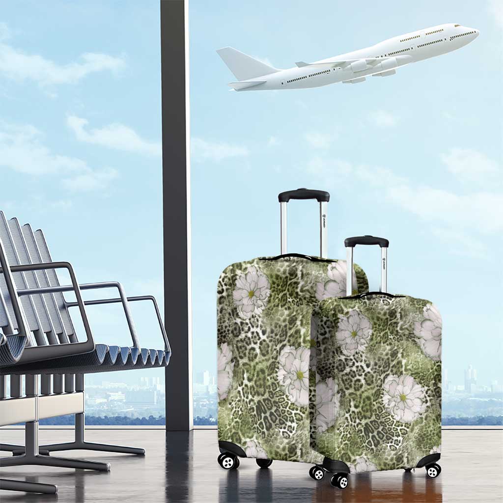 African Leopard Floral Pattern Luggage Cover Safari Moss