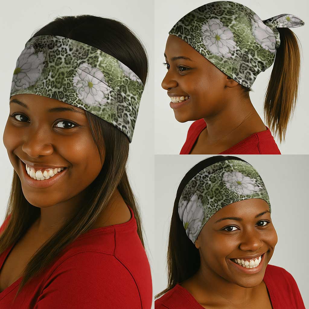 African Leopard Floral Pattern Neck Gaiter Safari Moss