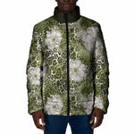 African Leopard Floral Pattern Padded Jacket Safari Moss