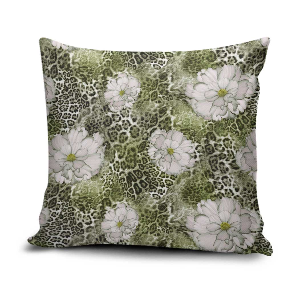 African Leopard Floral Pattern Pillow Cover Safari Moss
