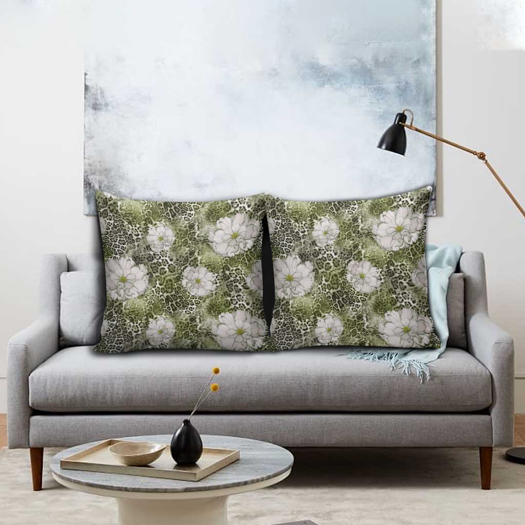 African Leopard Floral Pattern Pillow Cover Safari Moss
